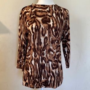 Talbots brown tan ivory animal print fine wool lightweight sweater Size MP